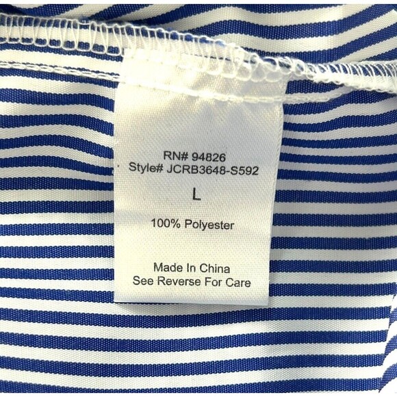 Janet Chung Womens Size L  Blouse Blue White Striped Off Shoulder Ruffle Top H2 - Picture 11 of 12